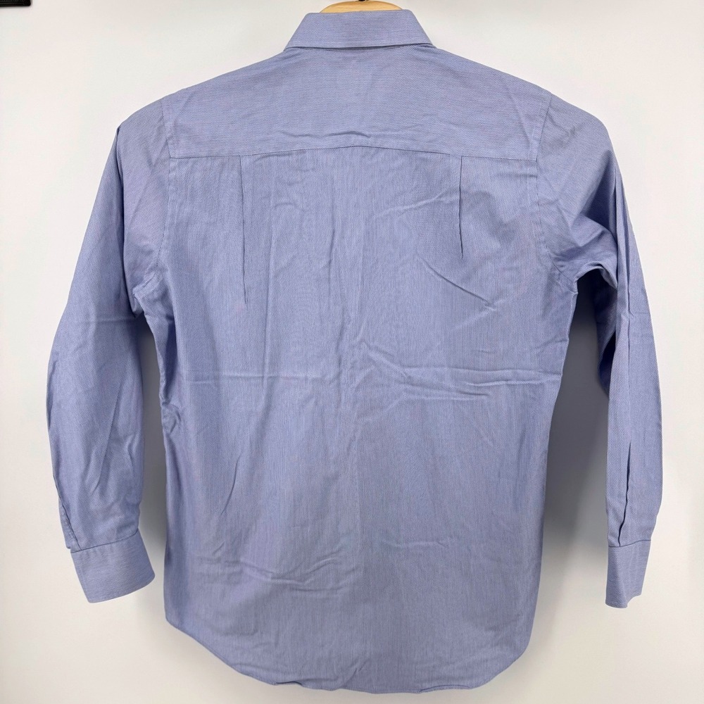 David Donahue‎ Dress Shirt Mens 15.5 34/35 Blue Trim Fit Cotton Textured Spread - Picture 3 of 6